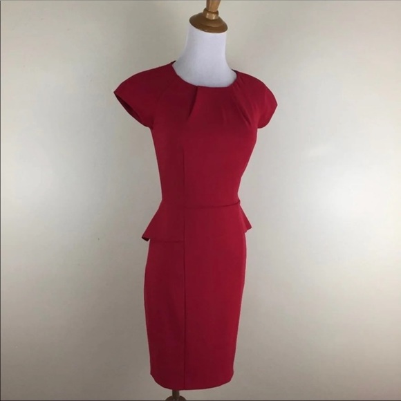 Bebe Red Peplum Short Cap Sleeve Dress 2 - Picture 5 of 6
